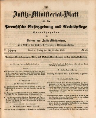 Justiz-Ministerialblatt für die preußische Gesetzgebung und Rechtspflege Donnerstag 20. Oktober 1842