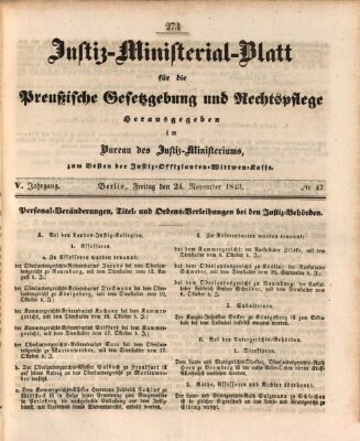 Justiz-Ministerialblatt für die preußische Gesetzgebung und Rechtspflege Donnerstag 24. November 1842