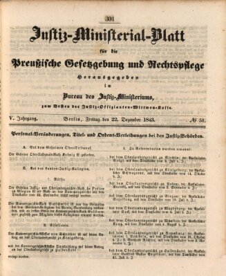 Justiz-Ministerialblatt für die preußische Gesetzgebung und Rechtspflege Donnerstag 22. Dezember 1842