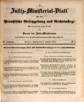 Justiz-Ministerialblatt für die preußische Gesetzgebung und Rechtspflege Freitag 5. Januar 1844