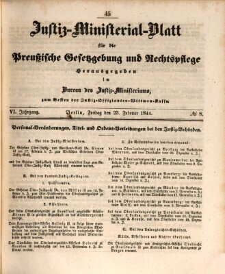 Justiz-Ministerialblatt für die preußische Gesetzgebung und Rechtspflege Freitag 23. Februar 1844