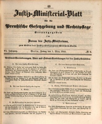 Justiz-Ministerialblatt für die preußische Gesetzgebung und Rechtspflege Freitag 1. März 1844