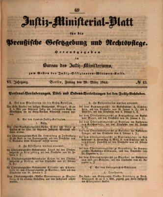 Justiz-Ministerialblatt für die preußische Gesetzgebung und Rechtspflege Freitag 29. März 1844