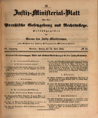 Justiz-Ministerialblatt für die preußische Gesetzgebung und Rechtspflege Freitag 12. April 1844