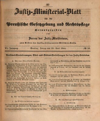 Justiz-Ministerialblatt für die preußische Gesetzgebung und Rechtspflege Freitag 19. April 1844