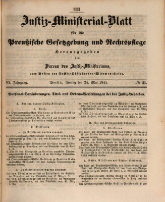 Justiz-Ministerialblatt für die preußische Gesetzgebung und Rechtspflege Freitag 24. Mai 1844