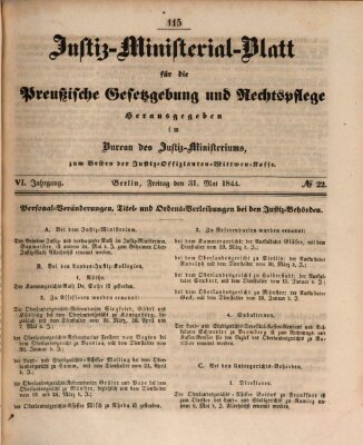 Justiz-Ministerialblatt für die preußische Gesetzgebung und Rechtspflege Freitag 31. Mai 1844