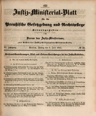 Justiz-Ministerialblatt für die preußische Gesetzgebung und Rechtspflege Freitag 7. Juni 1844