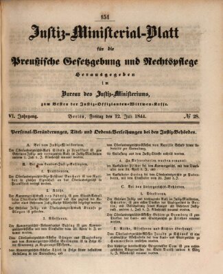 Justiz-Ministerialblatt für die preußische Gesetzgebung und Rechtspflege Freitag 12. Juli 1844