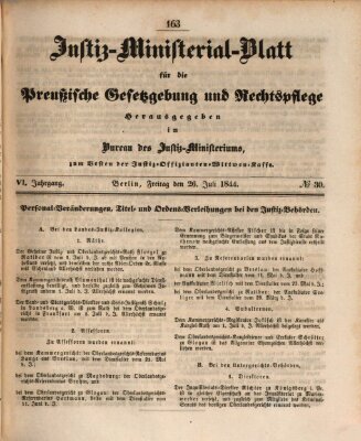 Justiz-Ministerialblatt für die preußische Gesetzgebung und Rechtspflege Freitag 26. Juli 1844