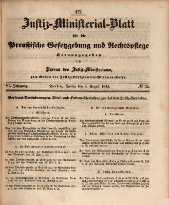 Justiz-Ministerialblatt für die preußische Gesetzgebung und Rechtspflege Freitag 9. August 1844