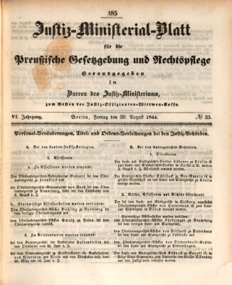 Justiz-Ministerialblatt für die preußische Gesetzgebung und Rechtspflege Freitag 30. August 1844