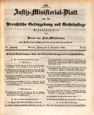 Justiz-Ministerialblatt für die preußische Gesetzgebung und Rechtspflege Freitag 6. September 1844