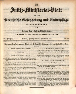 Justiz-Ministerialblatt für die preußische Gesetzgebung und Rechtspflege Freitag 27. September 1844