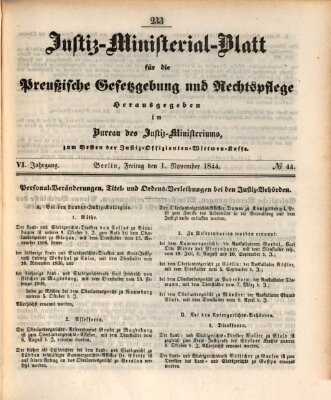 Justiz-Ministerialblatt für die preußische Gesetzgebung und Rechtspflege Freitag 1. November 1844