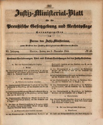 Justiz-Ministerialblatt für die preußische Gesetzgebung und Rechtspflege Freitag 8. November 1844