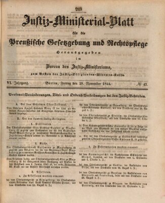 Justiz-Ministerialblatt für die preußische Gesetzgebung und Rechtspflege Freitag 29. November 1844