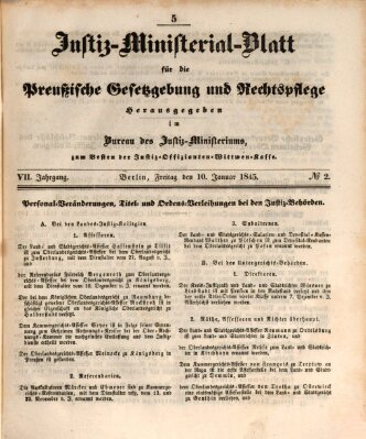 Justiz-Ministerialblatt für die preußische Gesetzgebung und Rechtspflege Freitag 10. Januar 1845