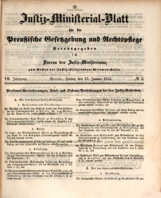 Justiz-Ministerialblatt für die preußische Gesetzgebung und Rechtspflege Freitag 17. Januar 1845