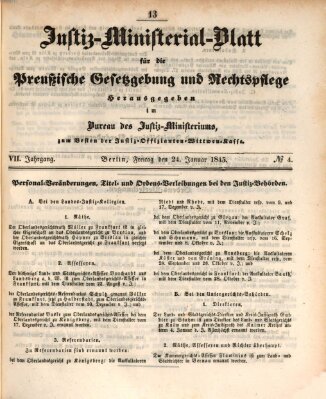 Justiz-Ministerialblatt für die preußische Gesetzgebung und Rechtspflege Freitag 24. Januar 1845