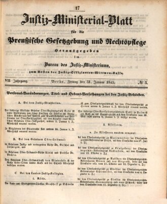Justiz-Ministerialblatt für die preußische Gesetzgebung und Rechtspflege Freitag 31. Januar 1845