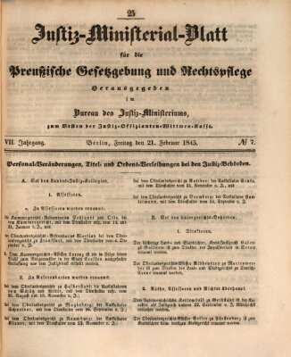 Justiz-Ministerialblatt für die preußische Gesetzgebung und Rechtspflege Freitag 21. Februar 1845