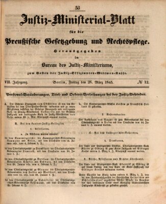 Justiz-Ministerialblatt für die preußische Gesetzgebung und Rechtspflege Freitag 28. März 1845