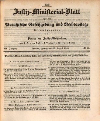 Justiz-Ministerialblatt für die preußische Gesetzgebung und Rechtspflege Freitag 22. August 1845