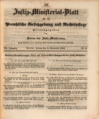 Justiz-Ministerialblatt für die preußische Gesetzgebung und Rechtspflege Freitag 5. September 1845