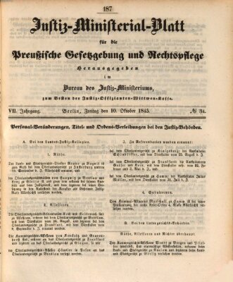 Justiz-Ministerialblatt für die preußische Gesetzgebung und Rechtspflege Freitag 10. Oktober 1845