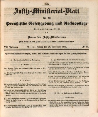 Justiz-Ministerialblatt für die preußische Gesetzgebung und Rechtspflege Freitag 26. Dezember 1845