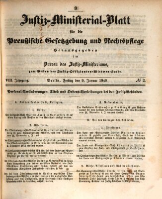 Justiz-Ministerialblatt für die preußische Gesetzgebung und Rechtspflege Freitag 9. Januar 1846