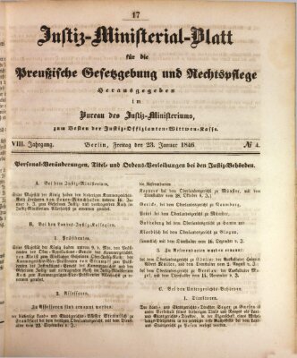 Justiz-Ministerialblatt für die preußische Gesetzgebung und Rechtspflege Freitag 23. Januar 1846