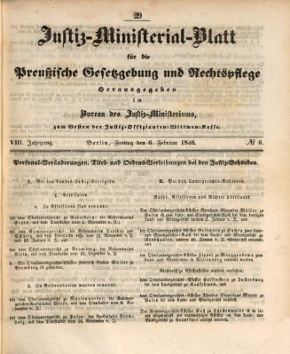 Justiz-Ministerialblatt für die preußische Gesetzgebung und Rechtspflege Freitag 6. Februar 1846