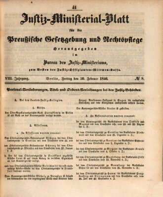 Justiz-Ministerialblatt für die preußische Gesetzgebung und Rechtspflege Freitag 20. Februar 1846