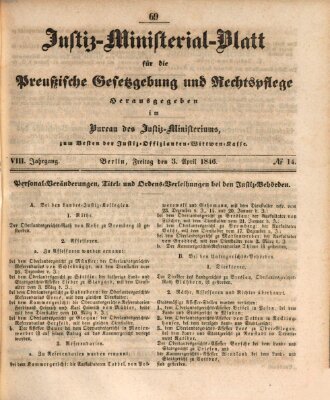 Justiz-Ministerialblatt für die preußische Gesetzgebung und Rechtspflege Freitag 3. April 1846