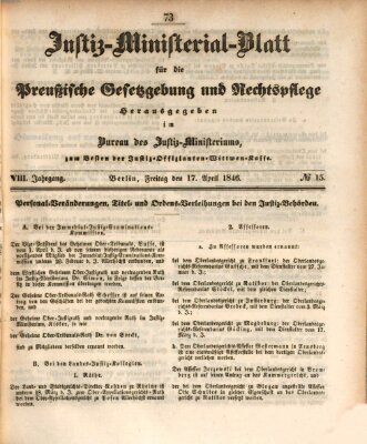 Justiz-Ministerialblatt für die preußische Gesetzgebung und Rechtspflege Freitag 17. April 1846