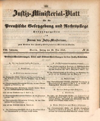 Justiz-Ministerialblatt für die preußische Gesetzgebung und Rechtspflege Freitag 29. Mai 1846