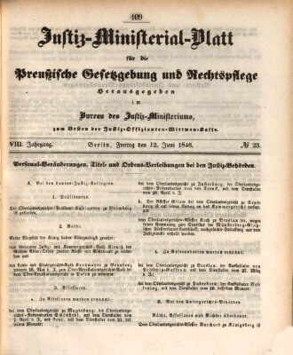 Justiz-Ministerialblatt für die preußische Gesetzgebung und Rechtspflege Freitag 12. Juni 1846