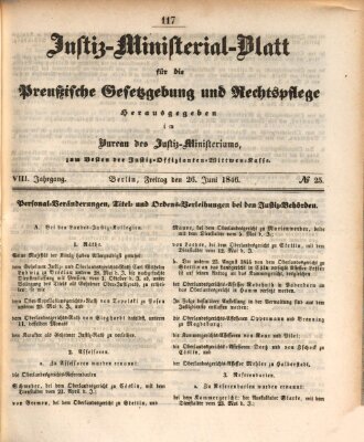 Justiz-Ministerialblatt für die preußische Gesetzgebung und Rechtspflege Freitag 26. Juni 1846