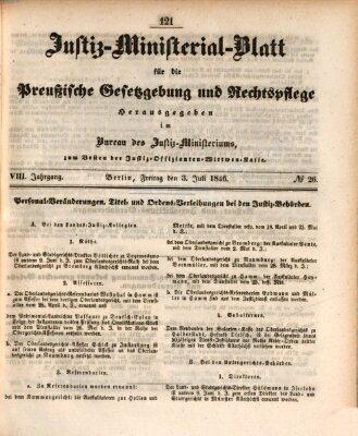 Justiz-Ministerialblatt für die preußische Gesetzgebung und Rechtspflege Freitag 3. Juli 1846