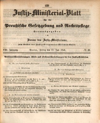 Justiz-Ministerialblatt für die preußische Gesetzgebung und Rechtspflege Freitag 17. Juli 1846