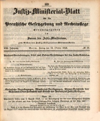 Justiz-Ministerialblatt für die preußische Gesetzgebung und Rechtspflege Freitag 16. Oktober 1846