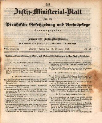 Justiz-Ministerialblatt für die preußische Gesetzgebung und Rechtspflege Freitag 11. Dezember 1846