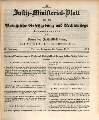 Justiz-Ministerialblatt für die preußische Gesetzgebung und Rechtspflege Freitag 22. Januar 1847