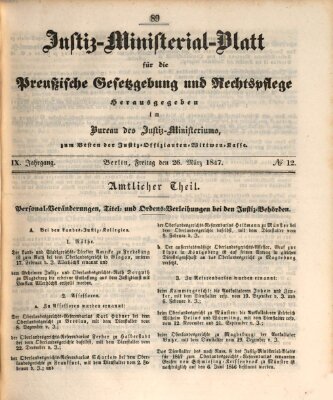 Justiz-Ministerialblatt für die preußische Gesetzgebung und Rechtspflege Freitag 26. März 1847