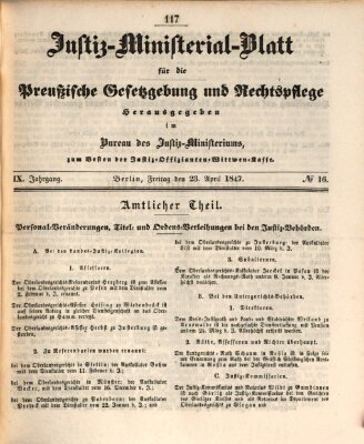 Justiz-Ministerialblatt für die preußische Gesetzgebung und Rechtspflege Freitag 23. April 1847