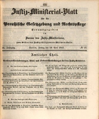 Justiz-Ministerialblatt für die preußische Gesetzgebung und Rechtspflege Freitag 30. April 1847