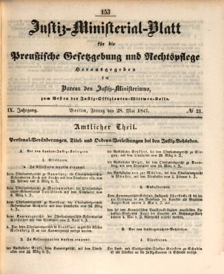 Justiz-Ministerialblatt für die preußische Gesetzgebung und Rechtspflege Freitag 28. Mai 1847