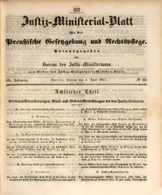 Justiz-Ministerialblatt für die preußische Gesetzgebung und Rechtspflege Freitag 4. Juni 1847